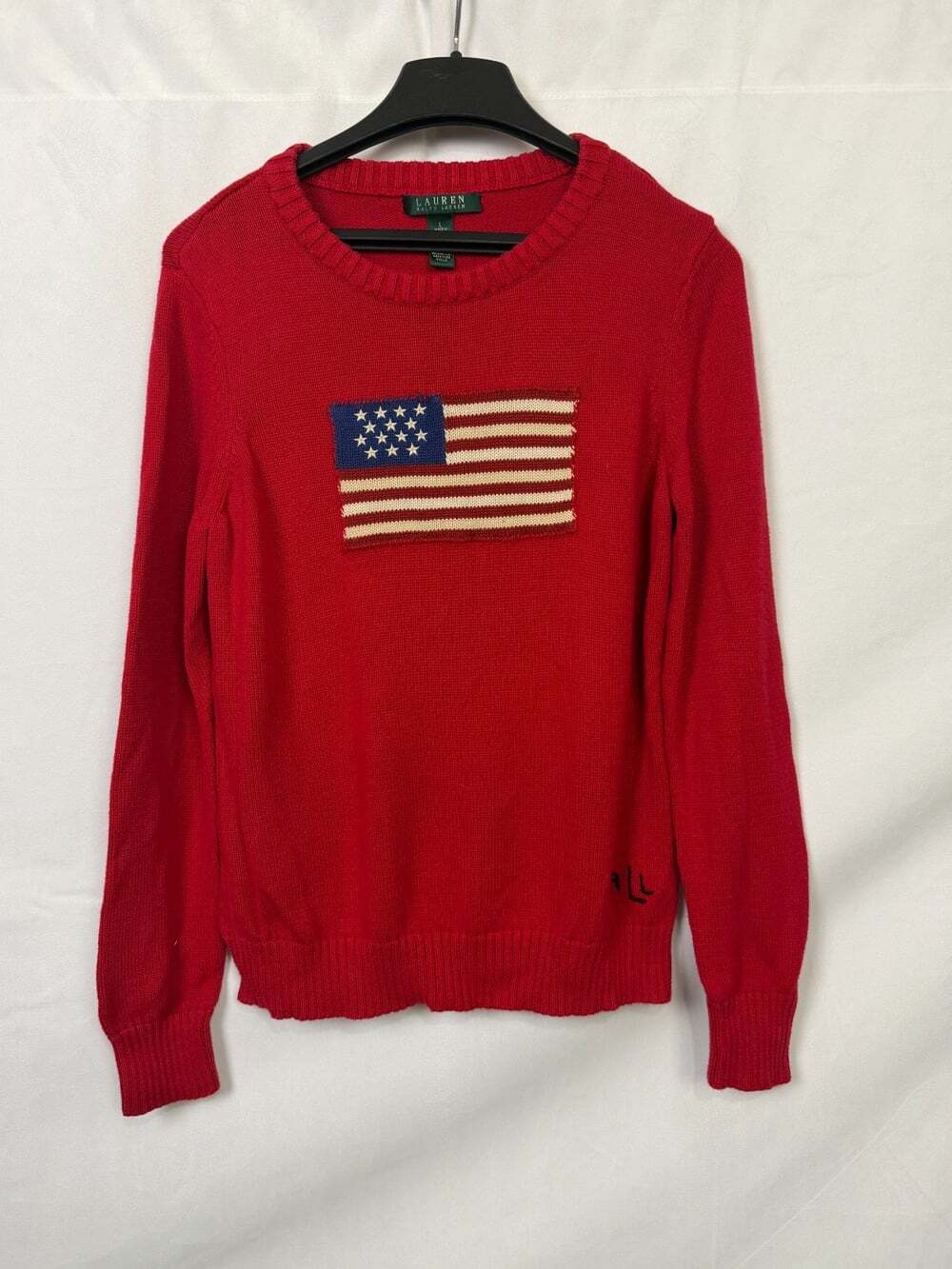 Lauren Ralph Lauren Women's Red Cotton American Flag Sweater Size L